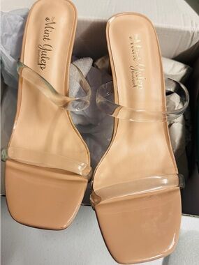 The Mint Julep Boutique Nude Clear-Strap Square Toe Heels